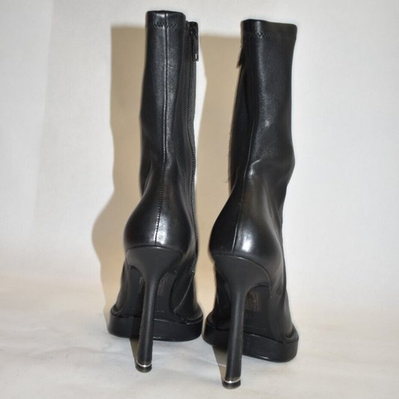 $1000 Alexander Wang Platform Bootie SOCK SQUARE HEEL LEATHER BLACK 37 (DA14) - Picture 7 of 10